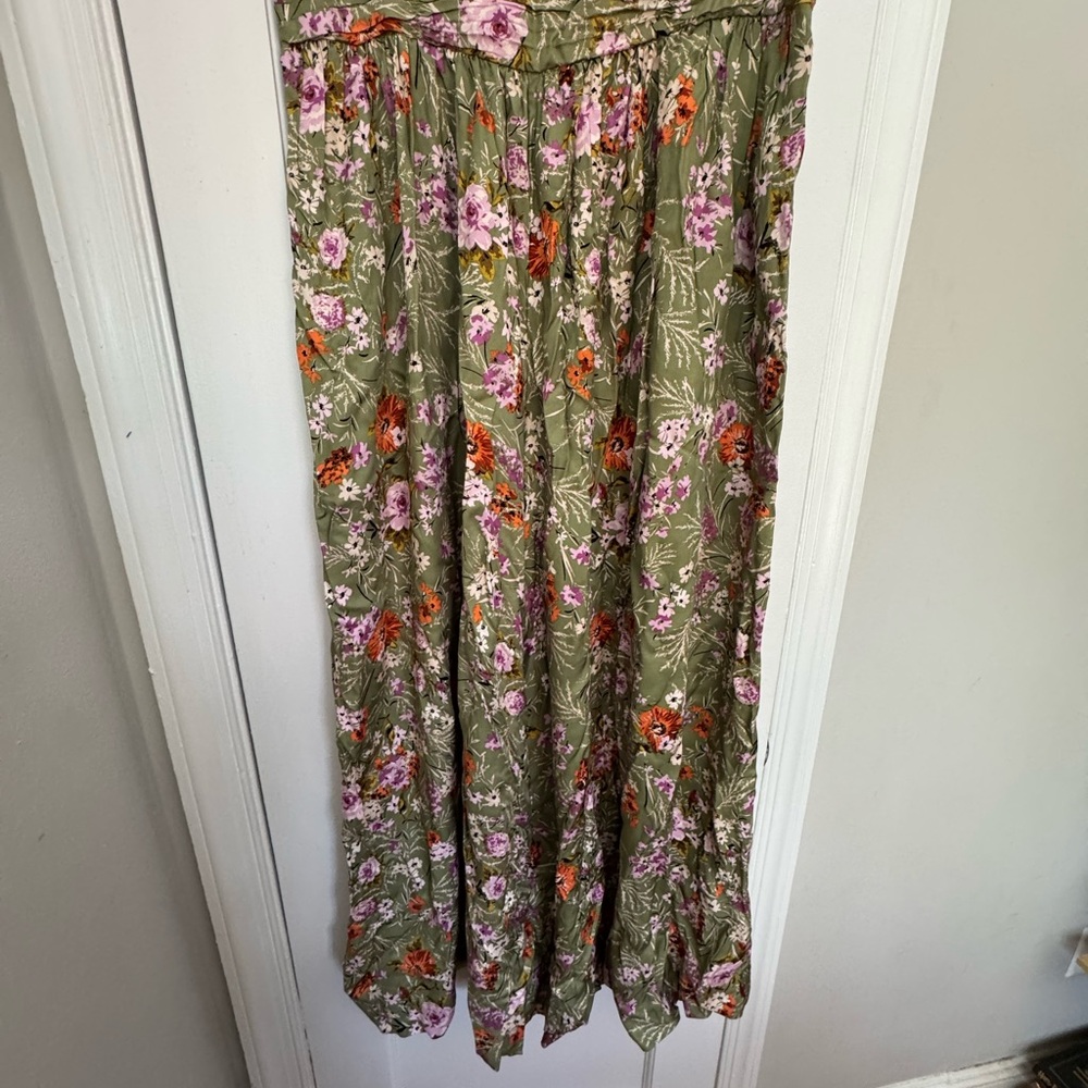 Anthropologie Floral Green Wide Leg Pants NWT